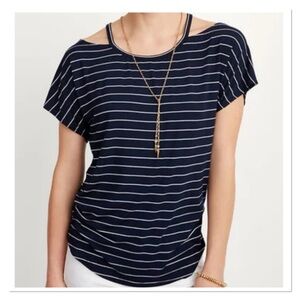 MAETTE By Stella & Dot Navy Striped 'Willow' Cold Shoulder Top